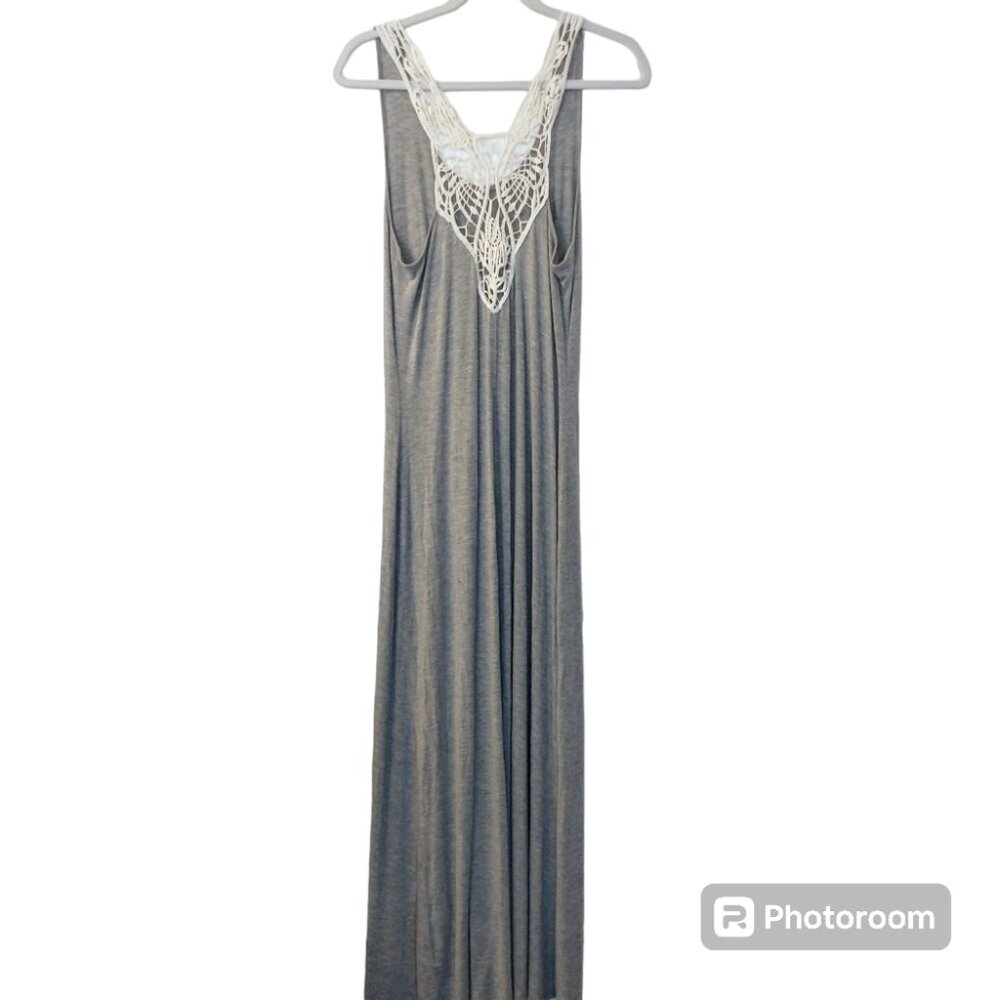 Women's Gray Lace Detail Sleeveless Maxi Dress Size Medium